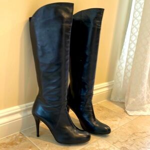 Stuart Weitzman, black leather high boots. Heels 4”
